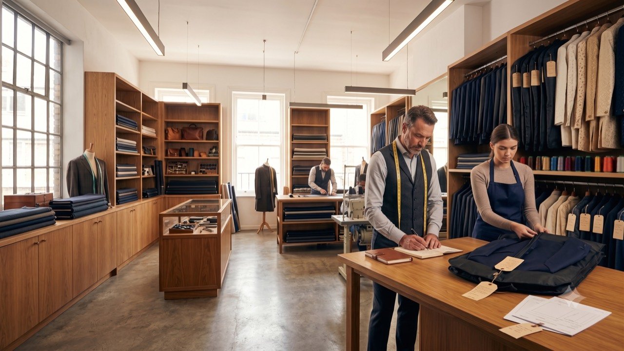 Tailor taking customer measurements with AY Tailor software